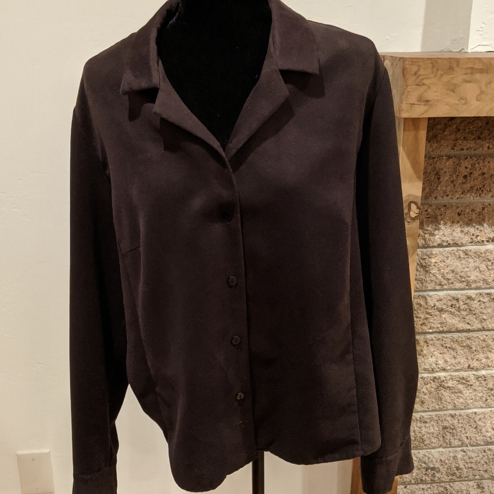 David Brooks brushed poly dark brown blouse